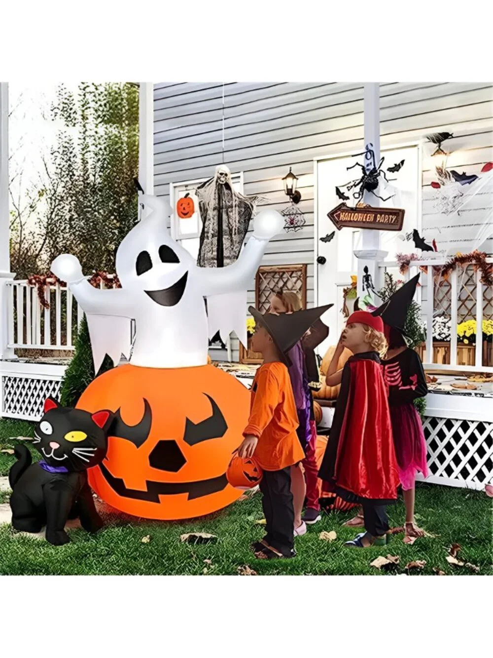 5 FT Halloween Inflatables Outdoor Ghost Pumpkin Black Cat Decor